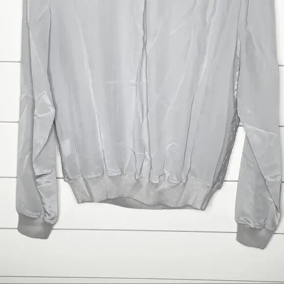 Vince Embroidered Leopard Silk Sweater Nickel Grey Size Small - Picture 7 of 9